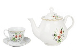 Набор чайный 13 предметов: кружки 220 мл - 6 шт; блюдца 14 см - 6 шт; чайник - 1300 мл