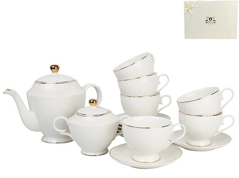 Набор чайный 14 предметов (6 чашек+6 блюдец + чайник 1,0 л + сахарница фото 1