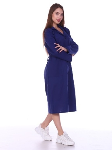 Халат рабочий женский бязь темно-синий фото 2