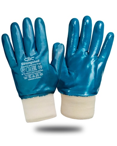 Перчатки Стронгшелл (Strongshell) х/б с полным нитрильным покрытием манжет р.10 фото 1
