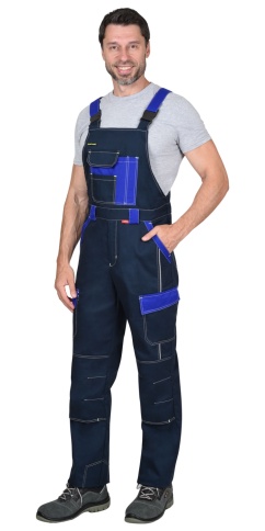 Костюм СИРИУС-КАРАТ-РОСС куртка, полукомбинезон темно-синий с васильковым, 80% х/б, пл. 260 г/кв.м фото 3