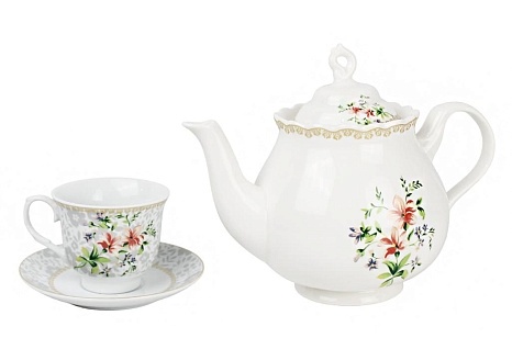 Набор чайный 13 предметов: кружки 220 мл - 6 шт; блюдца 14 см - 6 шт; чайник - 1300 мл фото 1