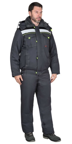 Куртка СИРИУС-ФАВОРИТ кор. т.серая с черным, мех. ворот, СОП 50 мм фото 1